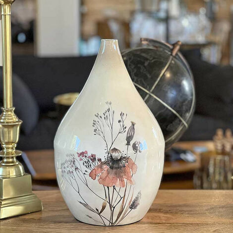 Vase floral blanc nacré fer 25x42cm (1/3)