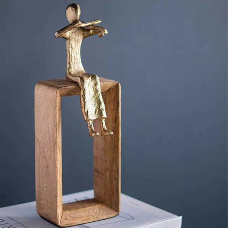 Figurine musicien bois doré 11x11x31cm (1/2)