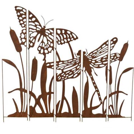 Silhouette décorative en métal papillon et libellule 138 x 135 cm – Résistante aux intempéries – Décoration de jardin élégante – La Grande Prairie