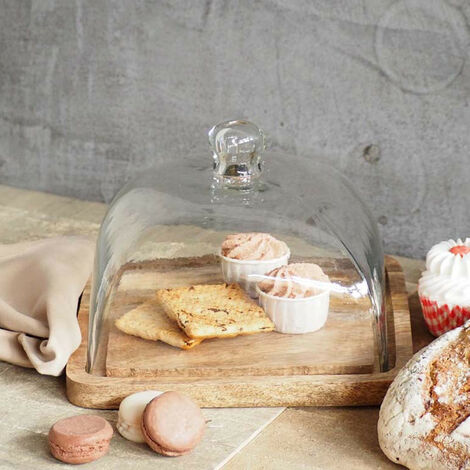 Cloche sur plateau bois verre 17x23x23cm (1/4)