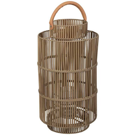 Lanterne d'extérieur Pasil naturel osier cuir 40x75cm (1/3)