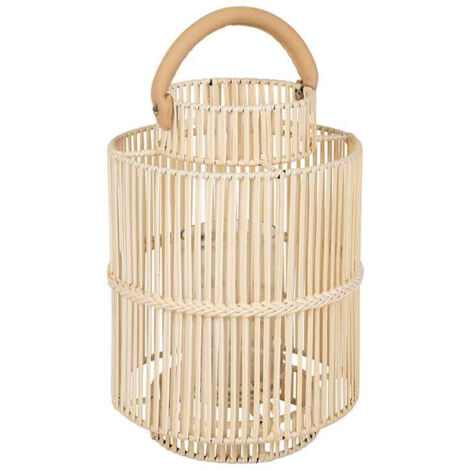 Lanterne d'extérieur Pasil osier blanc cuir de vache 31x45cm (1/3)