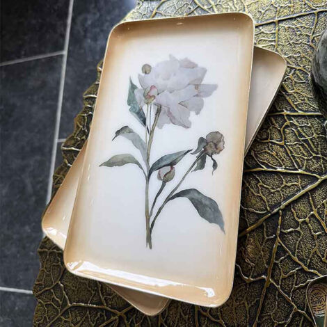 Plateau floral blanc crème métal 15x26x26cm (1/5)