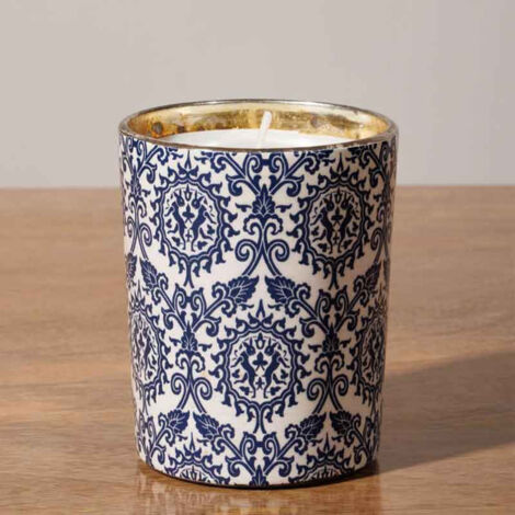 Bougie Antoinette bleue et blanche céramique 9x10cm (1/3)