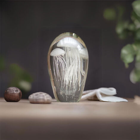 Sulfure verre méduses banches 21x13cm