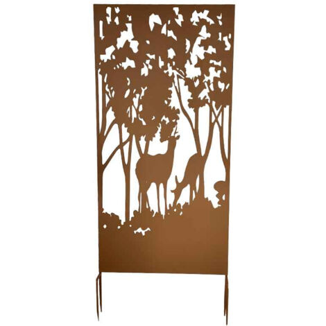 Treillage forêt enchantée couple chevreuils 60x10x140cm – Design rustique en métal – Pour embellir jardin ou terrasse – Facilité d'installation – La Grande Prairie