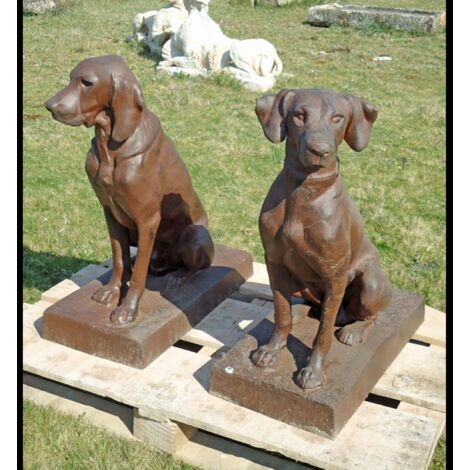 Couple 2 chiens chasse fonte rouille 60x30x70cm