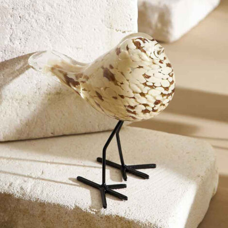 Décoration oiseau verre métal beige doré 15x8x14cm