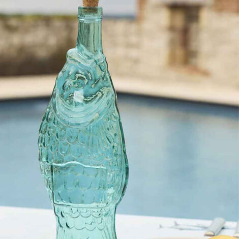 Bouteille carafe verre poisson turquoise 12x33cm (1/3)