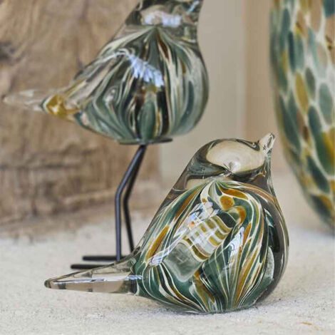 Presse papier oiseau verre doré émeraude 12x6x8cm