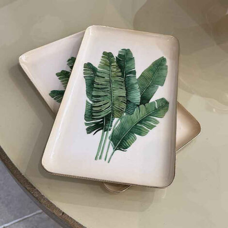 Plateau bananier vert métal beige 16x2x26cm (1/5)