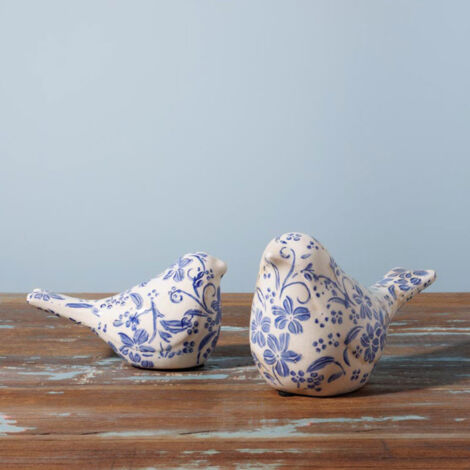 Ensemble 2 oiseaux Bucolique grès 11x21x9cm (1/5)