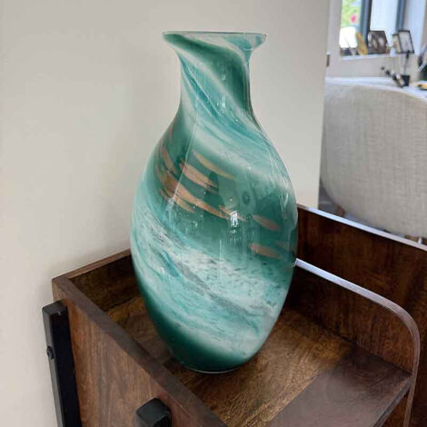 Vase Sablon vert verre 16x16x32cm (1/5)