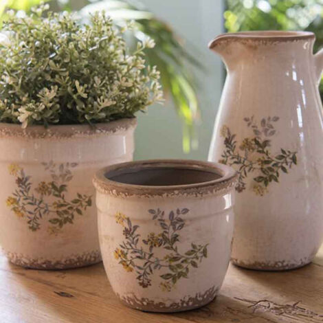 Pot de fleur beige jaune céramique 16x16x14cm
