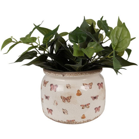 Pot de fleurs intérieur beige à papillons 20x15cm (1/2)