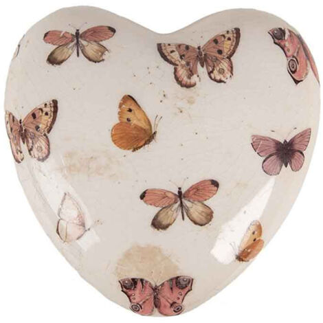 Décoration céramique coeur beige papillons 10x10x4cm (1/2)