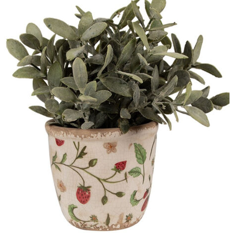 Pot de fleurs Fraise beige rouge céramique 11x11x10cm (1/2)