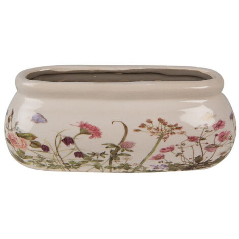 Pot de fleurs ovale beige céramique 18x8x7cm