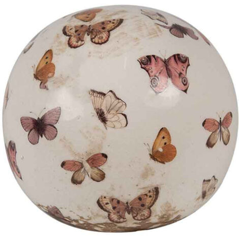 Décoration boule beige papillons céramique 10x10cm (1/2)