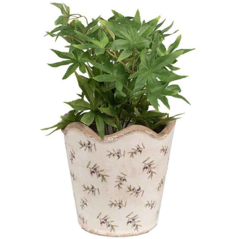 Pot céramique beige motif olive 19x19x18cm (1/3)