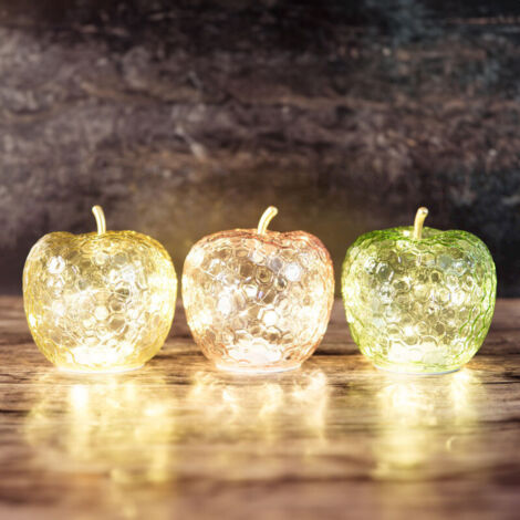 Lampe LED Déco Pomme – Verre Vert Rainuré, 17cm – Lumière Chaude, Avec Minuterie – Wurm KG