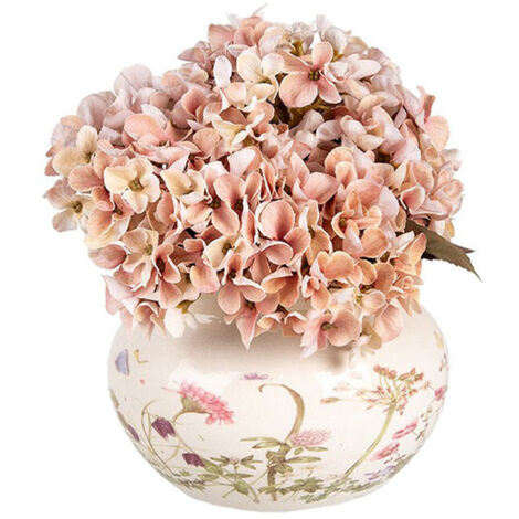Pot fleurie céramique beige rose 17x12cm (1/3)