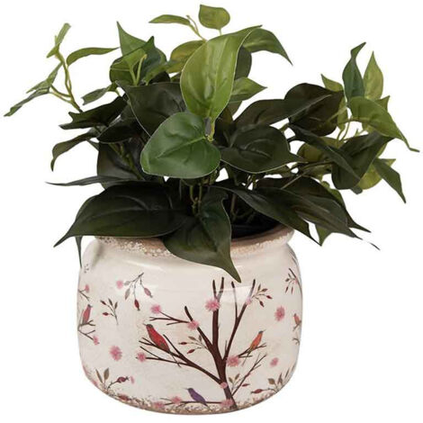 Pot de fleurs rond branche et oiseaux 20x15cm (1/2)