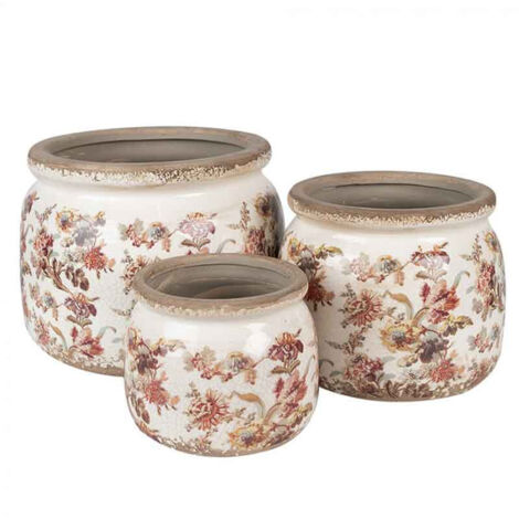 Pot de fleurs céramique motif floral 16x16x13cm
