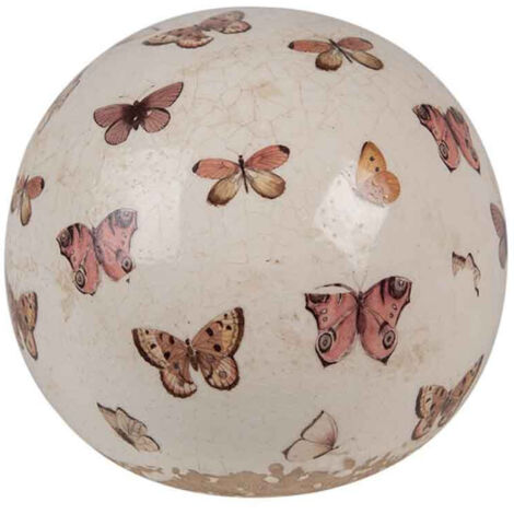 Décoration boule beige céramique papilllons 12x12cm