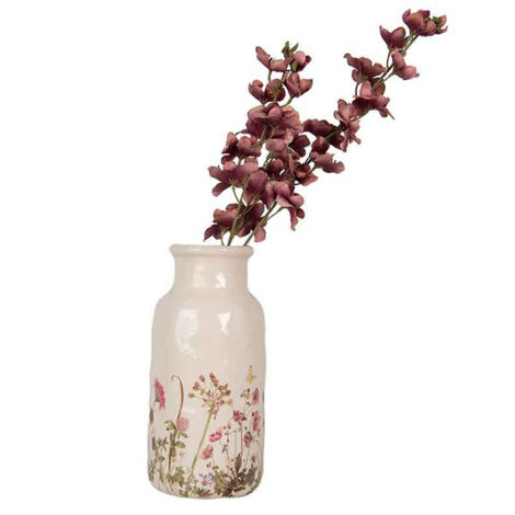Vase fleurs beige céramique 15x32cm