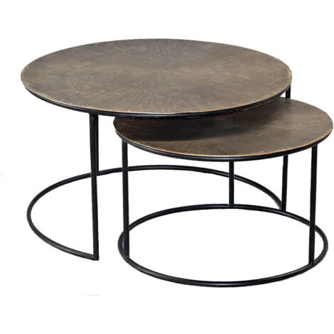 Ensemble de 2 tables basses gigognes aluminium dorées noires 76x43cm