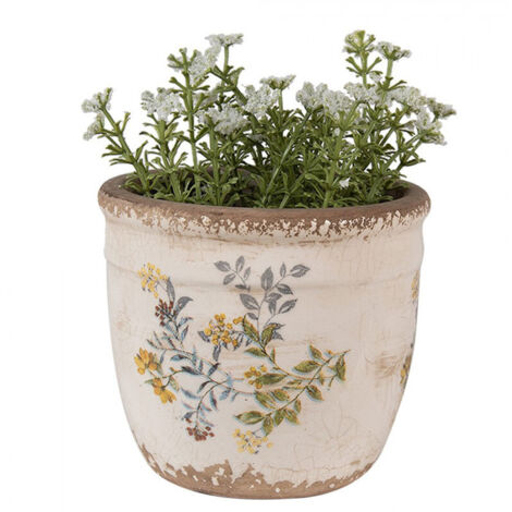 Pot de fleurs d'intérieur beige et  jaune en céramique fleurs 13x11 cm