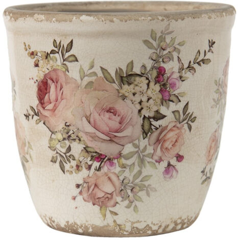 Pot de fleur rose céramique beige 12x12x12cm (1/3)