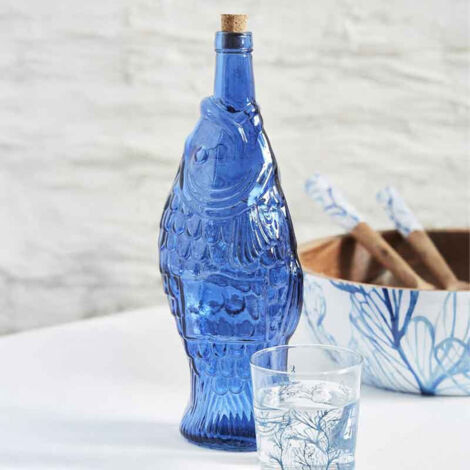 Bouteille carafe verre poisson bleu 12x33cm (1/4)