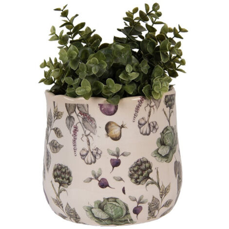 Pot de fleurs légumes beige céramique 18x18x16cm (1/3)