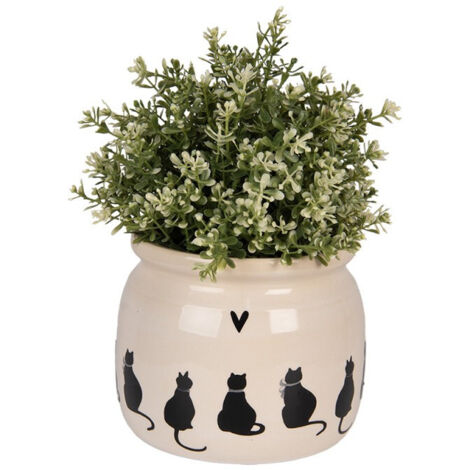 Pot de fleurs chats noirs céramique 16x16x13cm (1/3)