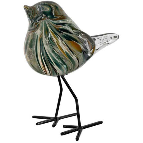 Oiseau décoratif émeraude doré verre 12x7x15cm (1/3)
