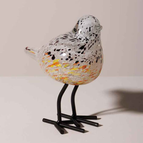 Oiseau moucheté orange sur pied 16x13x8cm (1/5)