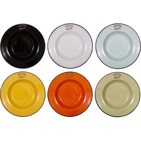 Ensemble de 6 assiettes à soupe 22x4cm – Motif rétro 'Brasserie bistrot Restaurant' – Passe au lave-vaisselle – Couleurs vives – Antic Line Créations