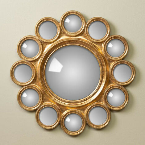 Miroir Convexe Doré Flamme CHEHOMA - 35x35x35 Cm - Décor Mural Résine Design