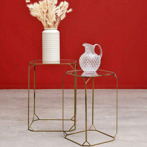 Ensemble de 2 tables d'appoint hexagonales 40x40x56cm (1/4)