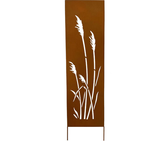 Treillage en roseaux 30x120cm – Fer rouille avec motif floral – Installation facile avec pics – Tuteur pour plantes grimpantes – La Grande Prairie