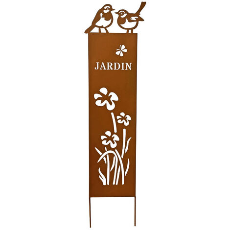 Treillage jardin fleuri fer rouille 30x120 cm – Avec pics pour plantation facile – Tuteur décoratif pour plantes grimpantes – La Grande Prairie