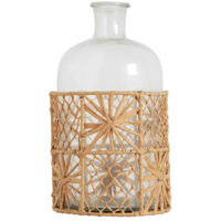 Vase bouteille soliflore verre raphia fleurs 13x26cm
