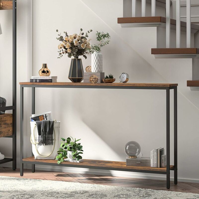 Console Table With Storage Shelf 120 Cm Sofa Industrial Entryway Sy Metal For Living Room Office Simple Assembly Hoobro E20xg01 Rustic Brown Console Table With Storage Shelf 120, Industrial Sofa Table With Storage