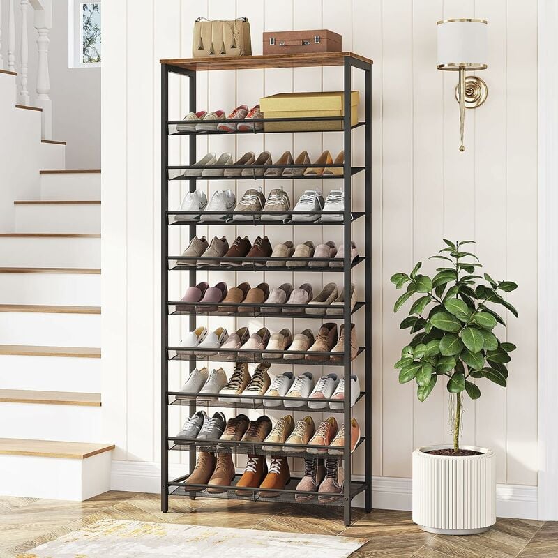 Tiered Matte Black Metal Pipe Freestanding Expanding Shoe Rack