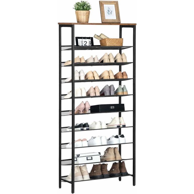 Tiered Matte Black Metal Pipe Freestanding Expanding Shoe Rack