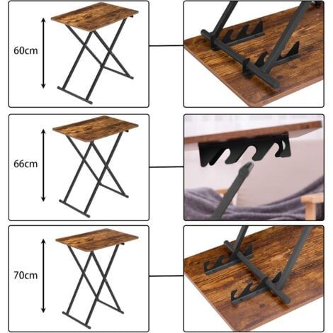 Side Table Height Adjustable, Folding TV Tray Table for Eating at Couch or Bed, Sofa End Snack Table for Small Space, 60 x 40 x 60 cm, Industrial, Easy Storage, Rustic Brown HOOBRO EBF16BZ01