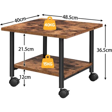 Under-Desk Printer Stand, 2-Tier Printer Cart with Storage Shelf, Printer Rack with Lockable Wheels, Metal Frame, Industrial Style in Office, Home, Copier, Scanner, HOOBRO EBF02PS01