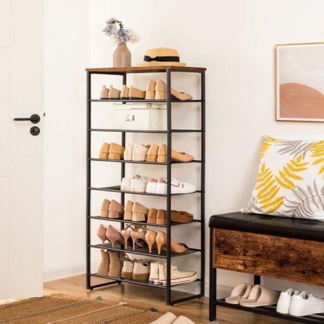 Shoe Rack 8-Tier, Tall Shoe Shelf, Shoe Organizer Rack for 21-28 Pairs of Shoes, Detachable Metal Mesh, Narrow Shoe Stand for Hallway, Living Room, Sturdy, Industrial, HOOBRO EBF68XJ01